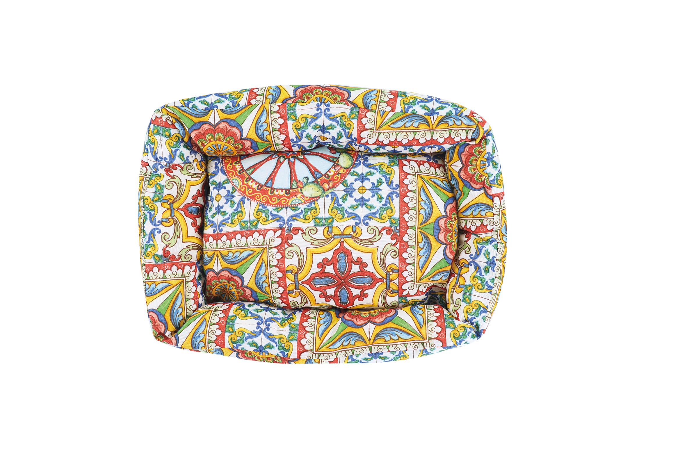 Record - Caseta para Perros Sicilia. Cama para Perros con diseño de Mosaico de Estilo Carro Siciliano, Tejidos Suaves y Relleno Suave para un Confort óptimo | M – 70 x 50 x 20 cm