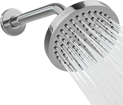 SparkPod 6" High Pressure Rain Shower Head with 9" Shower Arm - High Pressure Rain - Luxury Modern Look - Rainfall Experience - No Hassle Tool-less 1-Min Installation Luxury Polished Chrome