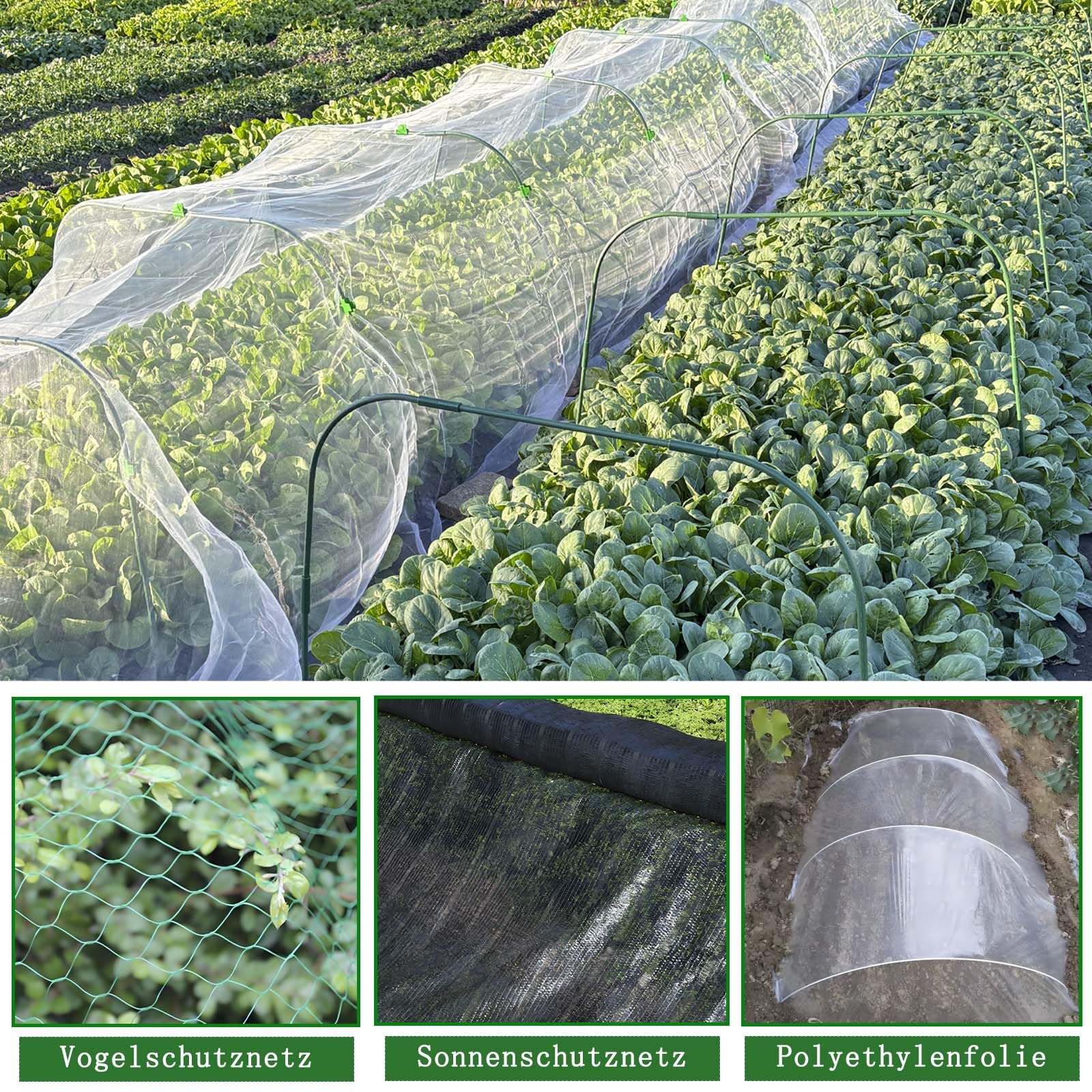 10 Sets 82x105cm Gartenbögen für Netze mit 30 Clips,Rostfreie,Abnehmbare Pfähle,Anzuchttunnelbogen für Gewächshausbögen,Gartennetzrahmen,PflanzeNstützrahmen für Grünpflanzen Gemüse