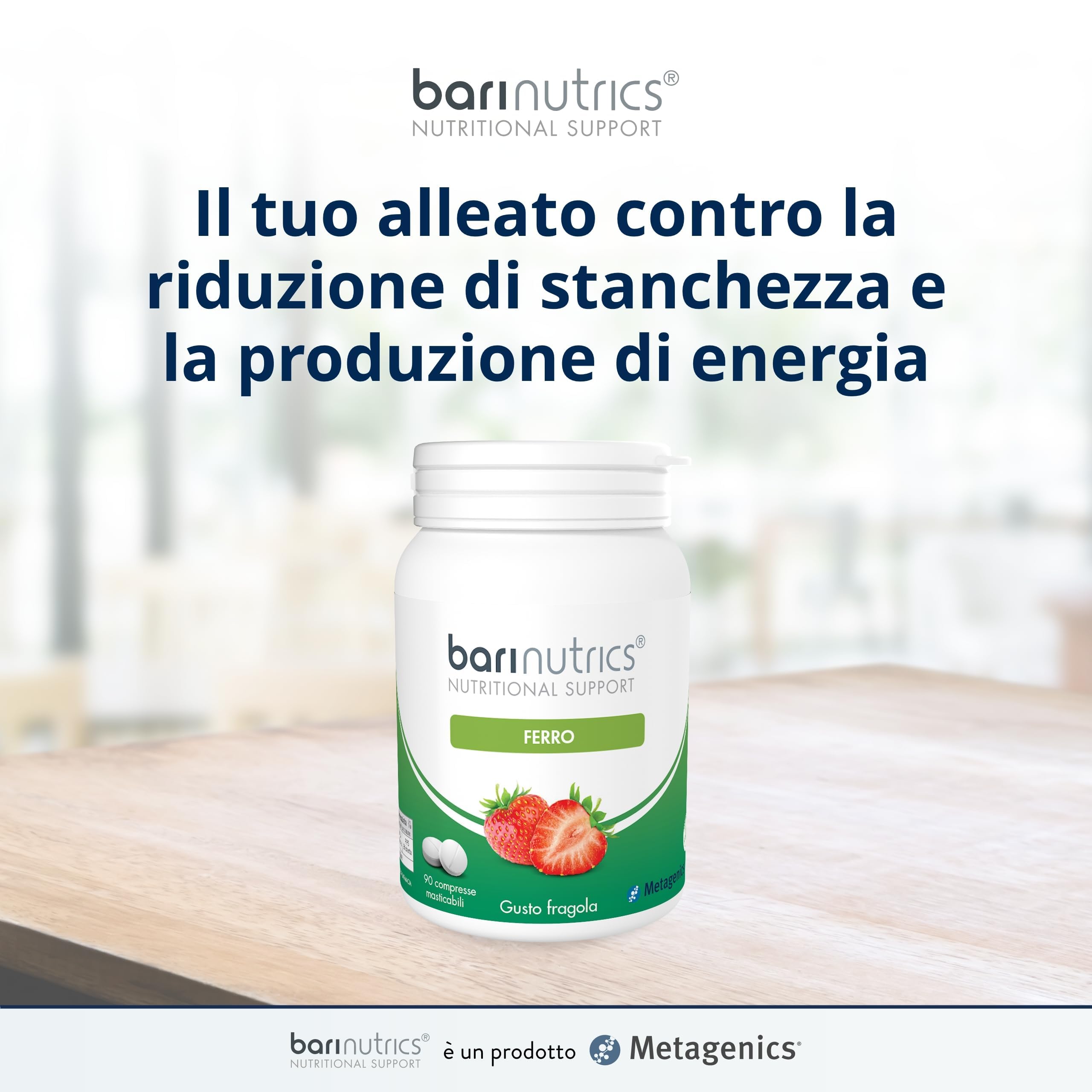 Metagenics BariNutrics Ferro - Integratore di Ferro per Stanchezza e Affaticamento - 90 Compresse Masticabili Gusto Fragola - Alta Assorbibilità e Tollerabilità Gastrica - Senza Glutine e Lattosio