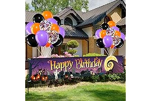 Halloween Birthday Party Invitations - Halloween Theme Happy Birthday Banner with Balloons