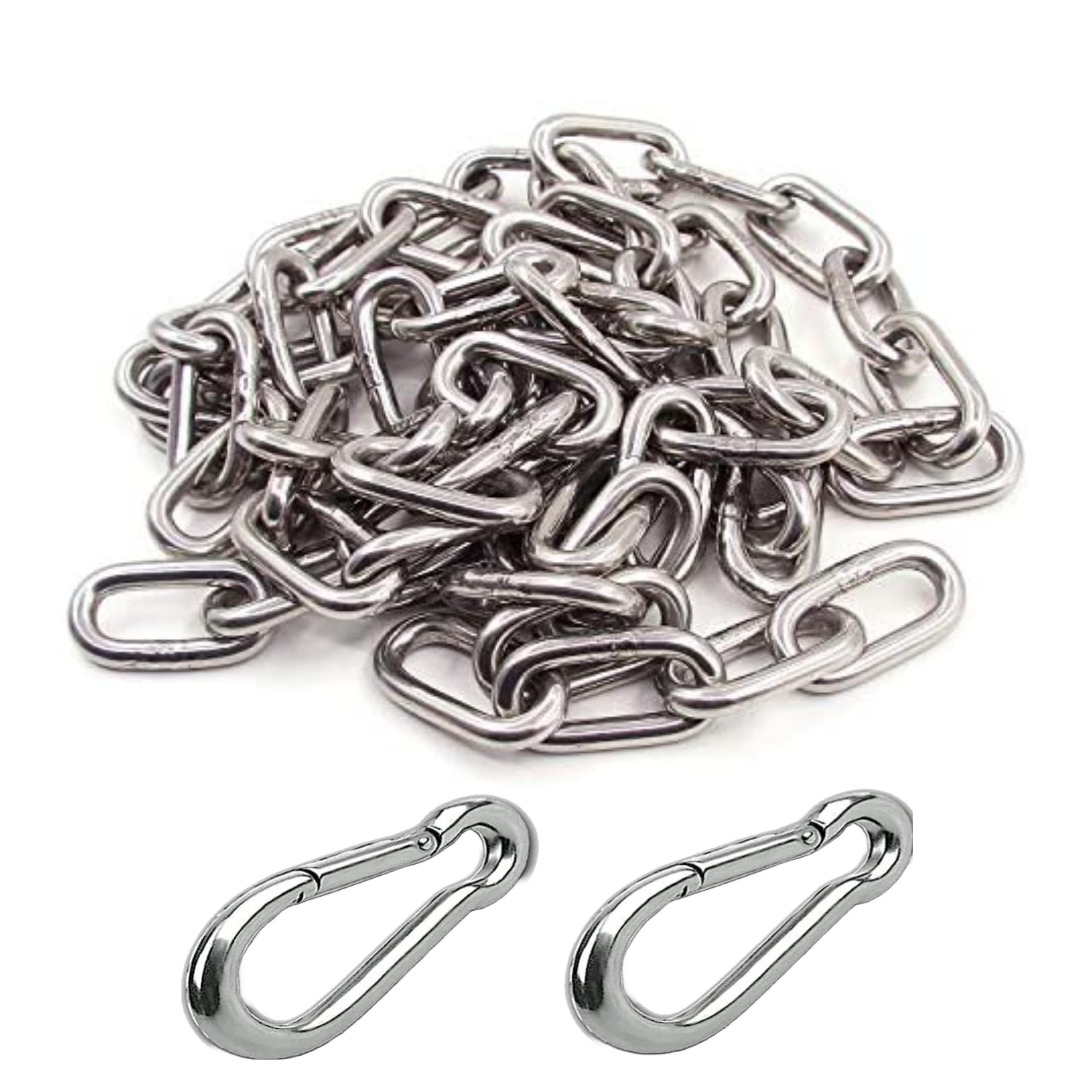 TEELLON 6FT Strong Heavy Duty Metal Chain 6mm & 2Pcs Snap Hook 8MM for Hanging Swing Chain Hammock Chair Locking Chain Travel & Safety Garden Swing/Playing Jhula chain weight upto 500kg (Silver,6Feet)-image-1
