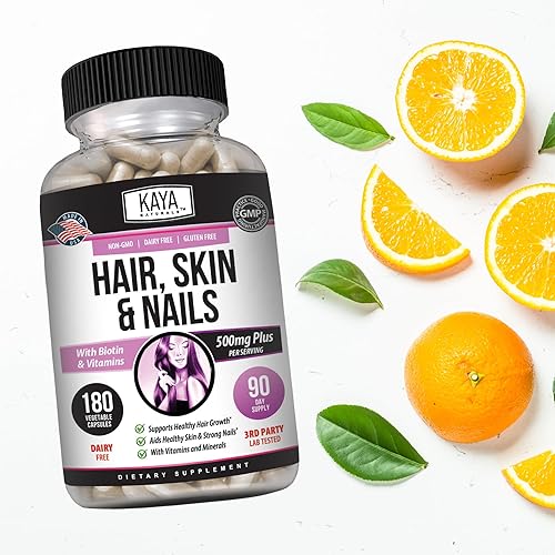 Miniatura 7 de Kaya Naturals Cápsulas de uñas para el cabello y la piel BIOTINA Vitamina D Vitamina B-12 A Soporte de ácido fólico, suplemento vitamínico de apoyo