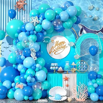 Paready Ocean Balloon Arch 120 PC, Teal Blue for Beach Birthday Party