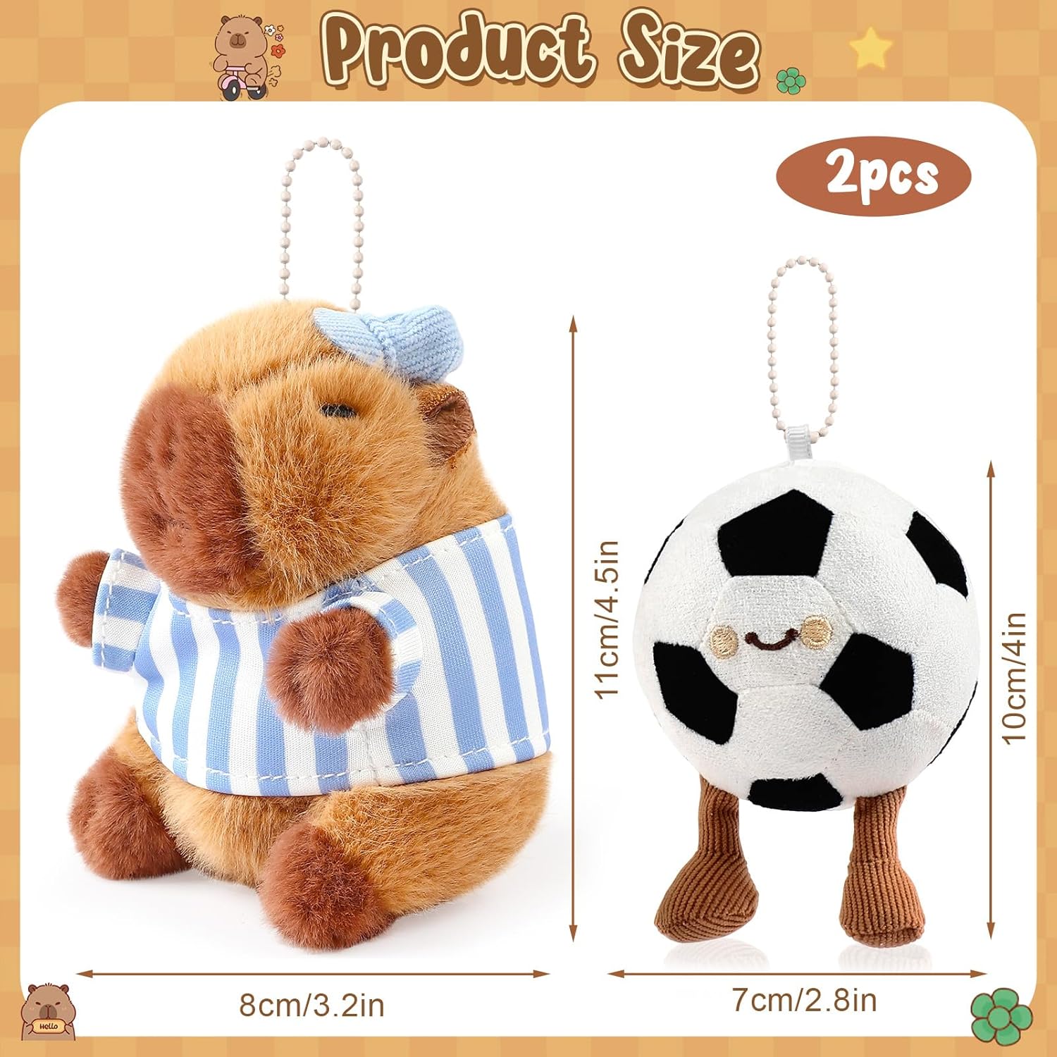 2PCS Capybara Plush Keychain, Cute Animal Stuffed Keychain for Backpacks, Soft Plush Pendant with Clothes Accessories - Image 3