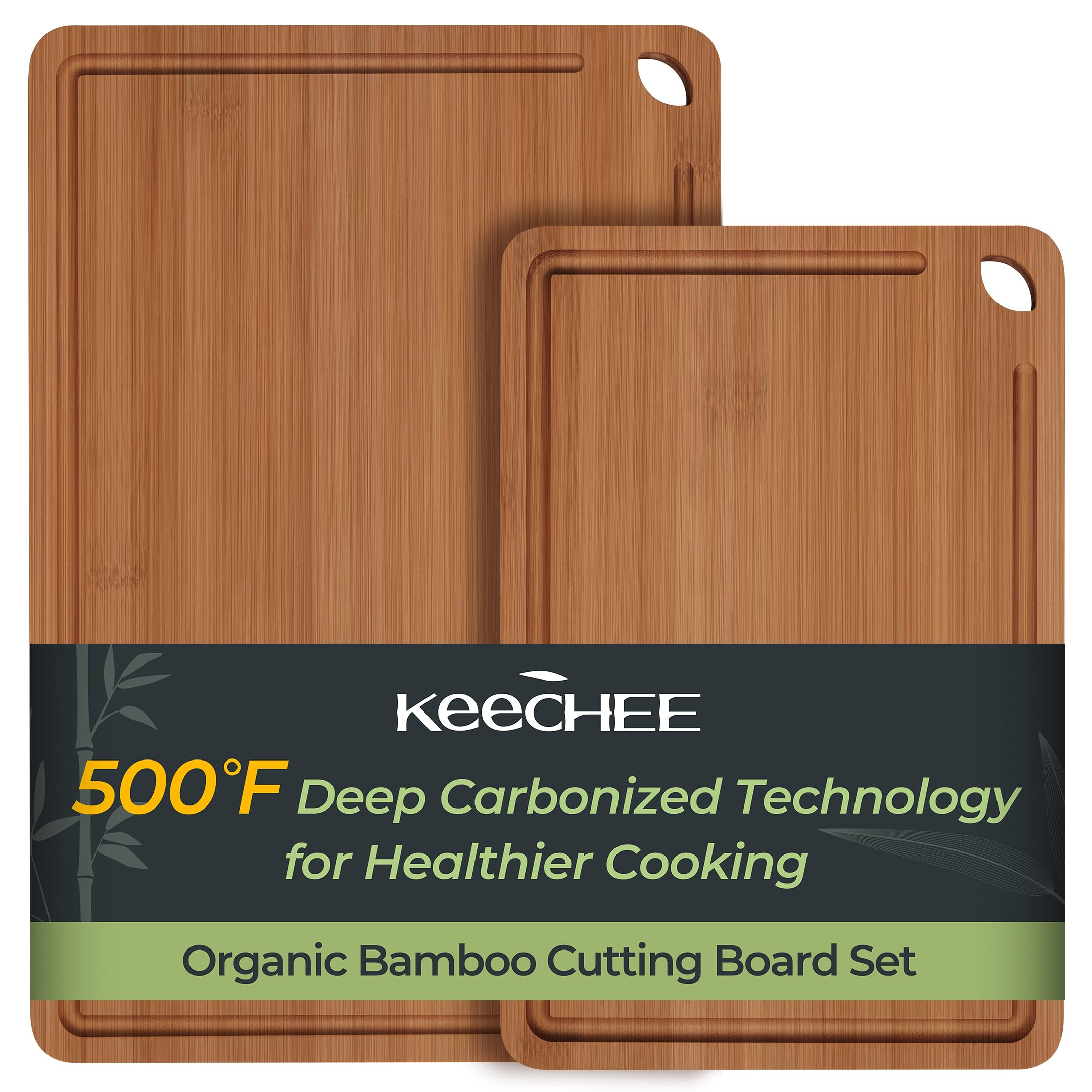 Tabla de cortar de madera para cocina, tabla de cortar de bambú, tablas de cortar de madera duraderas para cocina con ranuras profundas para jugo y asas integradas (L+M)