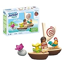 PLAYMOBIL Junior & Disney 71459 Barca di Vaiana, con fiori galleggianti e un gallo, giocattolo sostenibile realizzato in plastica a base vegetale, giocattolo per bambini dai 12 mesi in su