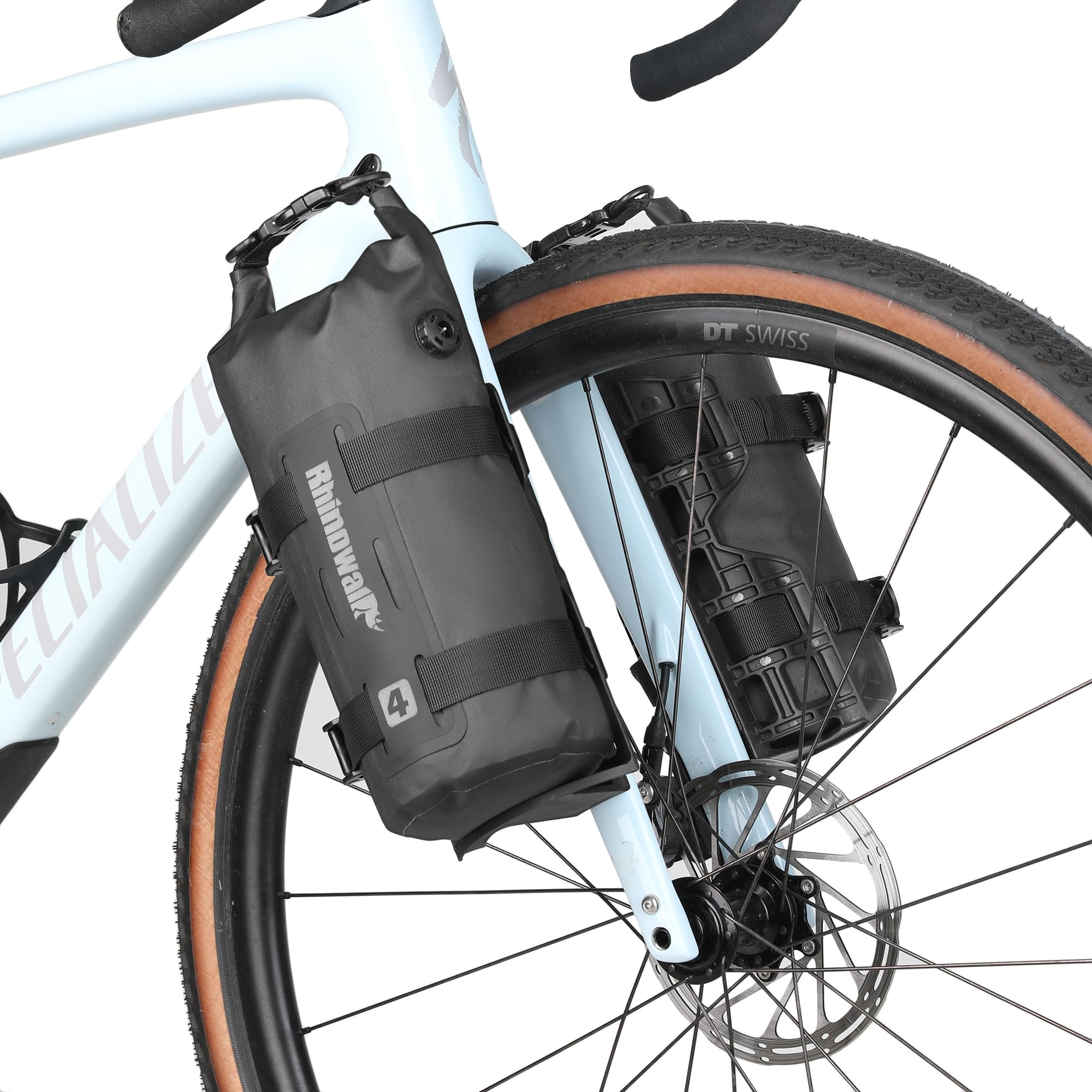 Rhinowalk Sacoche de fourche de vélo, 4 l, étanche, sacoche de roue avant, avec valve d'air, design réfléchissant, montage robuste pour VTT, vélo électrique et scooter électrique, noire