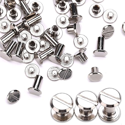 Miniatura 4 de YMAISS 90 juegos de tornillos Chicago de 3 tamaños de 14, 38, 12 pulgadas, tornillos para encuadernación, tornillos de fijación de botón de Chicago,