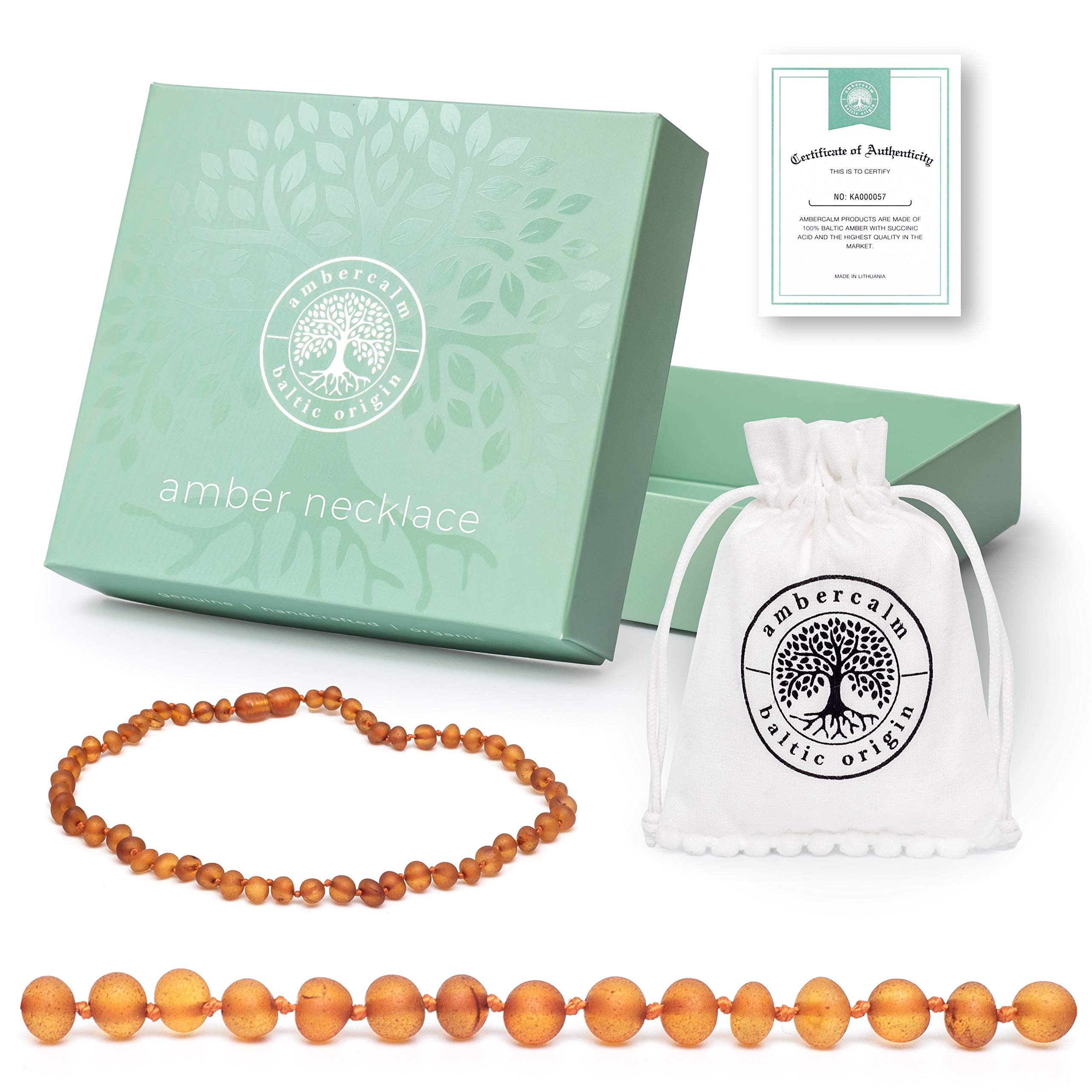 Baltic Amber Necklace - Raw Unpolished Amber Baroque w/Certified Genuine Baltic Amber Cognac 12.5 Inches