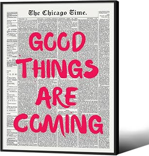 Black And White Newspaper Wall Art Affirmation Good Things Are Coming Poster 12x16 inch Black Framed Inspirational Quotes Canvas Prints for Bedroom Dorm Wall Decor