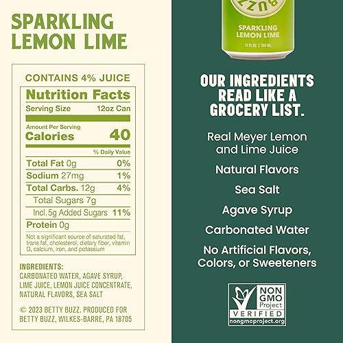 Miniatura 6 de Betty Buzz Blake Lively - Soda espumosa prémium de limón y lima (12 latas)  Sabores naturales y edulcorantes, solo ingredientes limpios