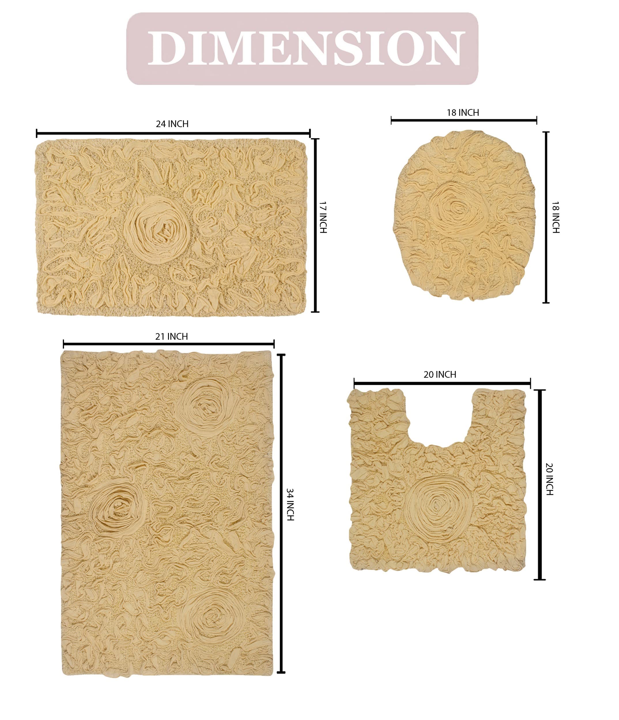 Home Weavers Bell Flower Collection - Alfombras de baño 100% algodón, extra suaves y absorbentes, antideslizantes, lavables a máquina, juego de 4 piezas con tapa de inodoro, color amarillo
