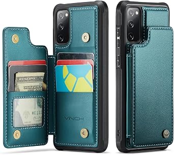 Vinich for Samsung Galaxy S20 FE Wallet Case with Card Holder, RFID Blocking Credit Slots Kickstand Shockproof Phone Cover Fit for Galaxy S20 FE 6.5" Bluish Green