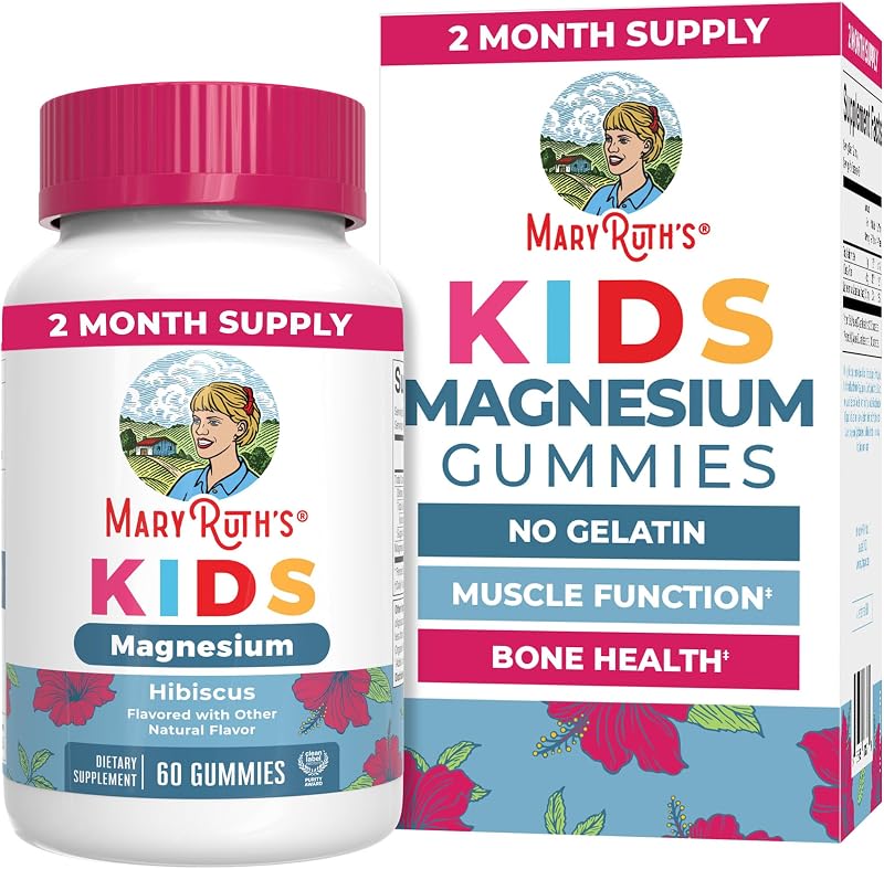 MaryRuth's Kids Magnesium Gummies, 50mg Magnesium Citrate for Kids 4+, 60ct | Bone Health, Calcium Absorption, Essential Mineral, Vegan, CLP Certified, Sugar Free, 60 Count