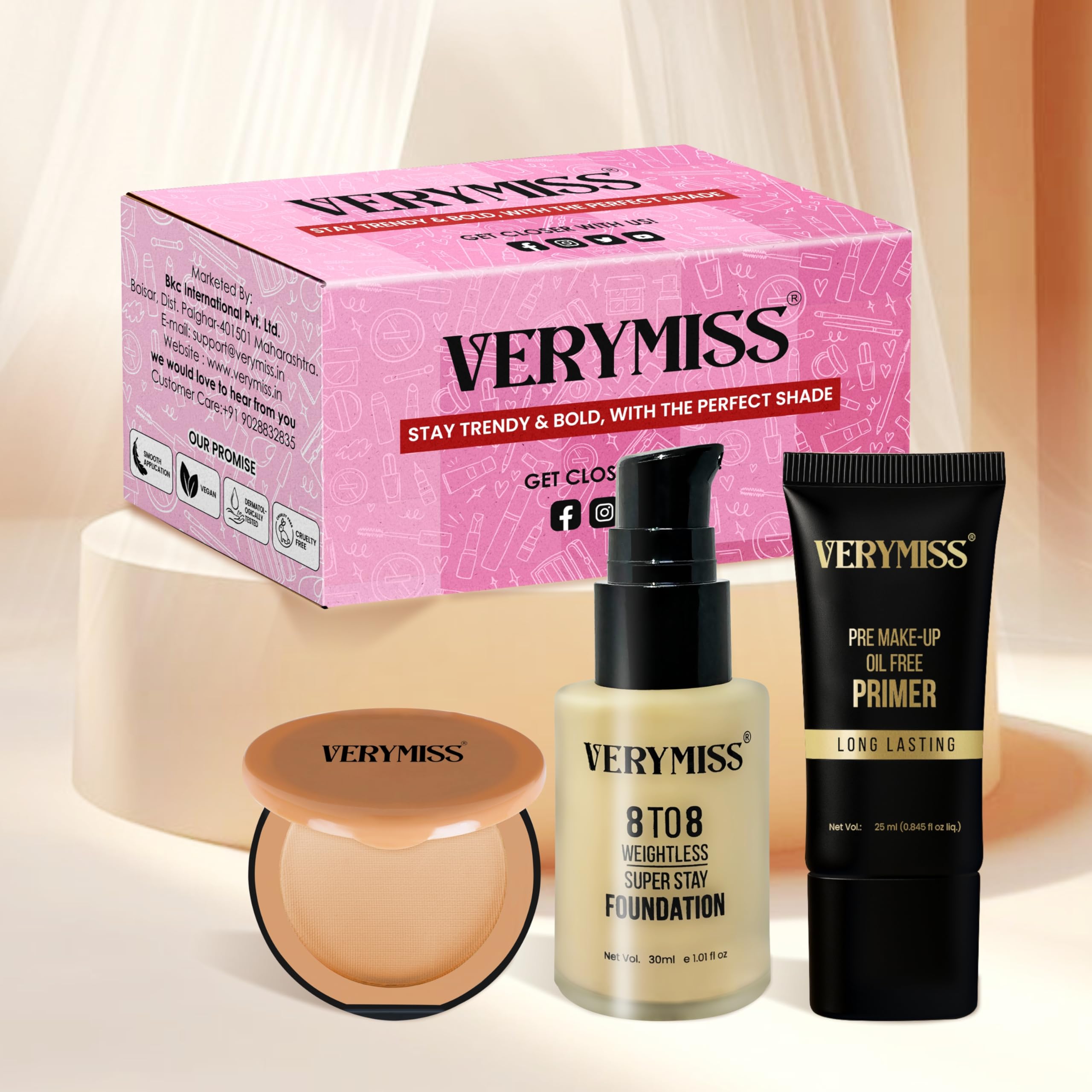 Verymiss Premium Makeup Kit For Women & Girls I Primer + Foundation + Compact Powder I Gift Set I Vegan (Pack of 3) (Combo 2)-image-12