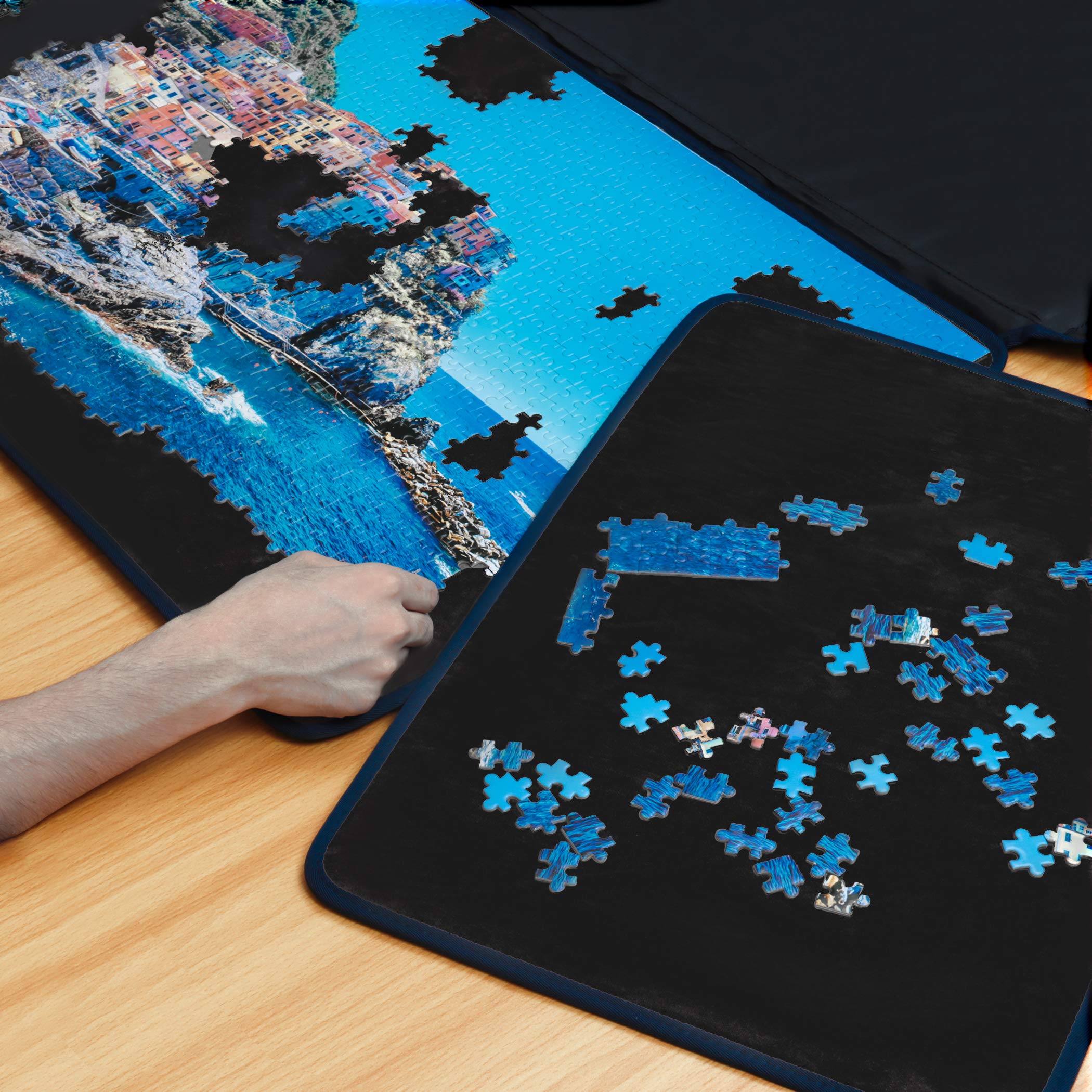 Becko US Puzzlebrett Tragbares Puzzle Case für bis zu 1000 Teile, Schwarz, Synthetikfaser, Jigsaw, Seriös, Unisex, Ab 12 Jahren, 1 Stück, 31.5 × 54.6 cm