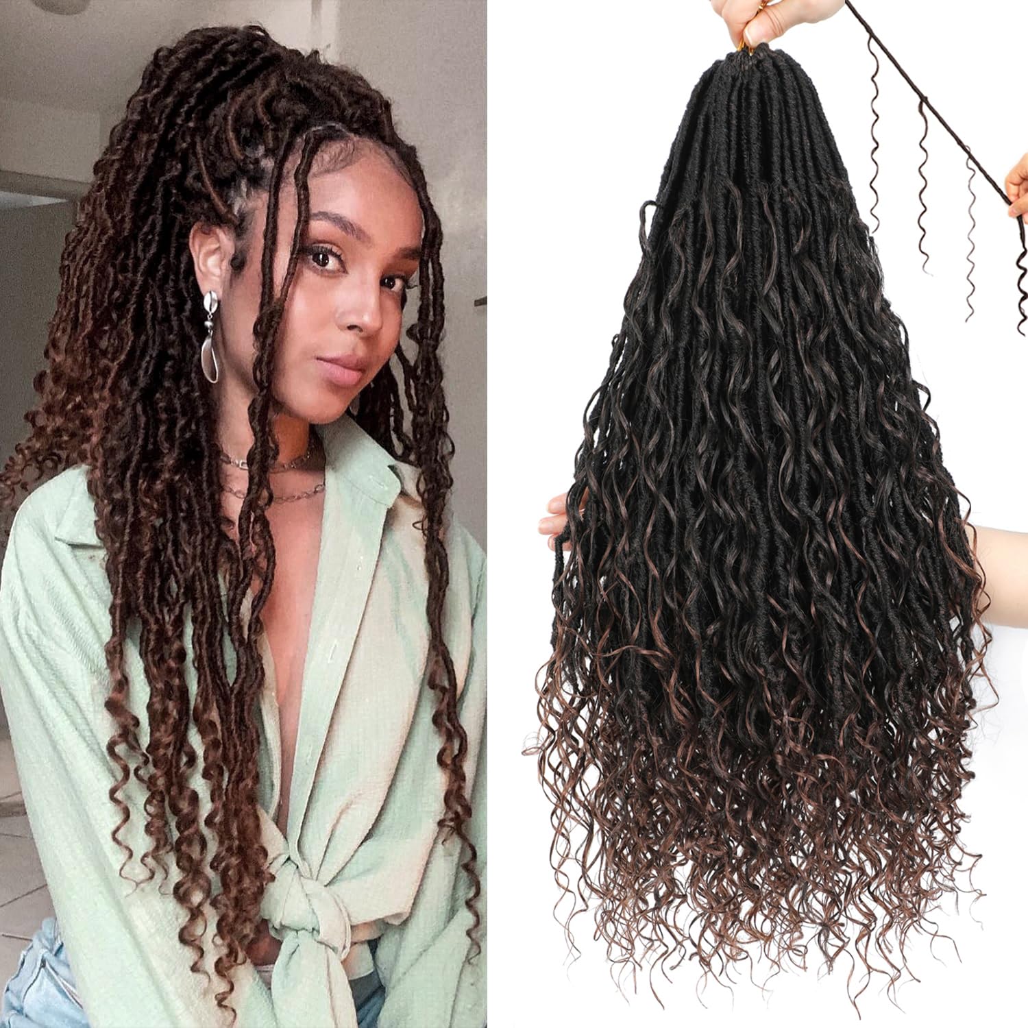 XIIMENALU Boho Faux Locs Crochet Hair 8 Packs Goddess Soft Locs with Curly Ends Pre-Looped Bohemian River Locs Crochet Hair Extensions for Black Women (T30#