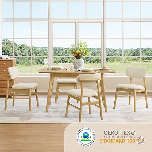 Miniatura 3 de CHITA Juego de 2 sillas de comedor tapizadas, modernas sillas de cocina y comedor de mediados de siglo, marco de madera de goma en roble, tela de