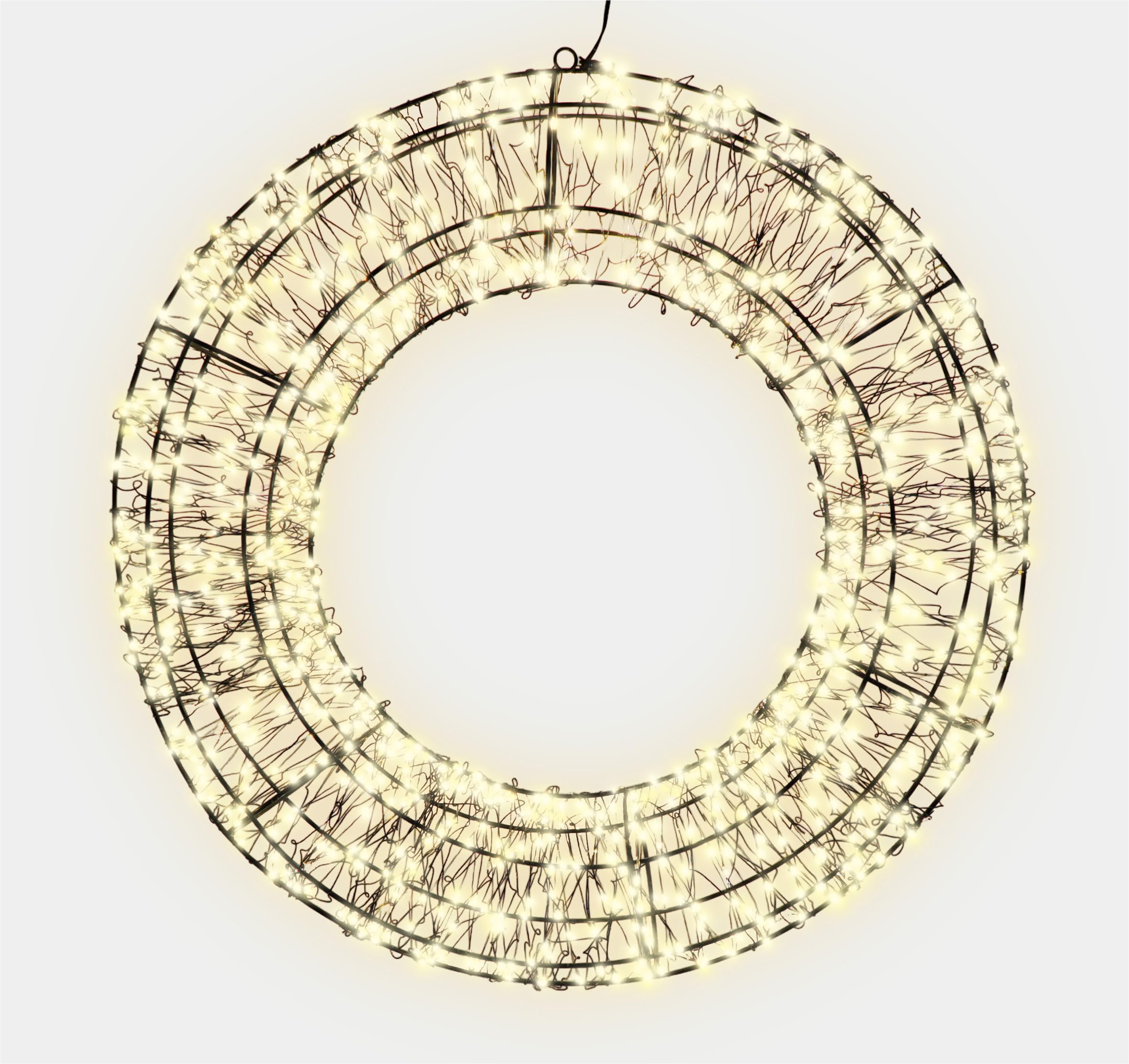 XMAS HAUS Pre Lit Micro LED Wreath with 10% Twinkling LED's 5m Lead, Timer PSU, Hanging Points, Black Wire Frame for Indoor and Outdoor on Doors, Walls, Ceilings. Christmas Decorative Lighting 380mm