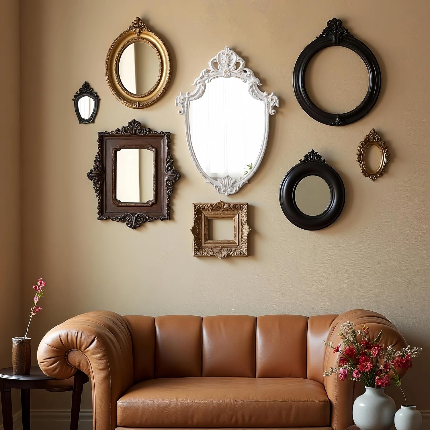 Antique Small Mirrors for Wall Decor 24 X 16 Inch, Hanging Distressed White Shield Shaped Wood Framed Vintage Wall Mirror for Living Room Bedroom Entryway Hallway Dining Room Bathroom