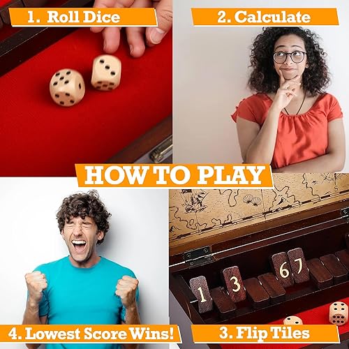 Miniatura 6 de STERLING Juego de 12 números Shut The Box Caja de madera Estuche de viaje con temática náutica Juego de dados familiares para niños y adultos