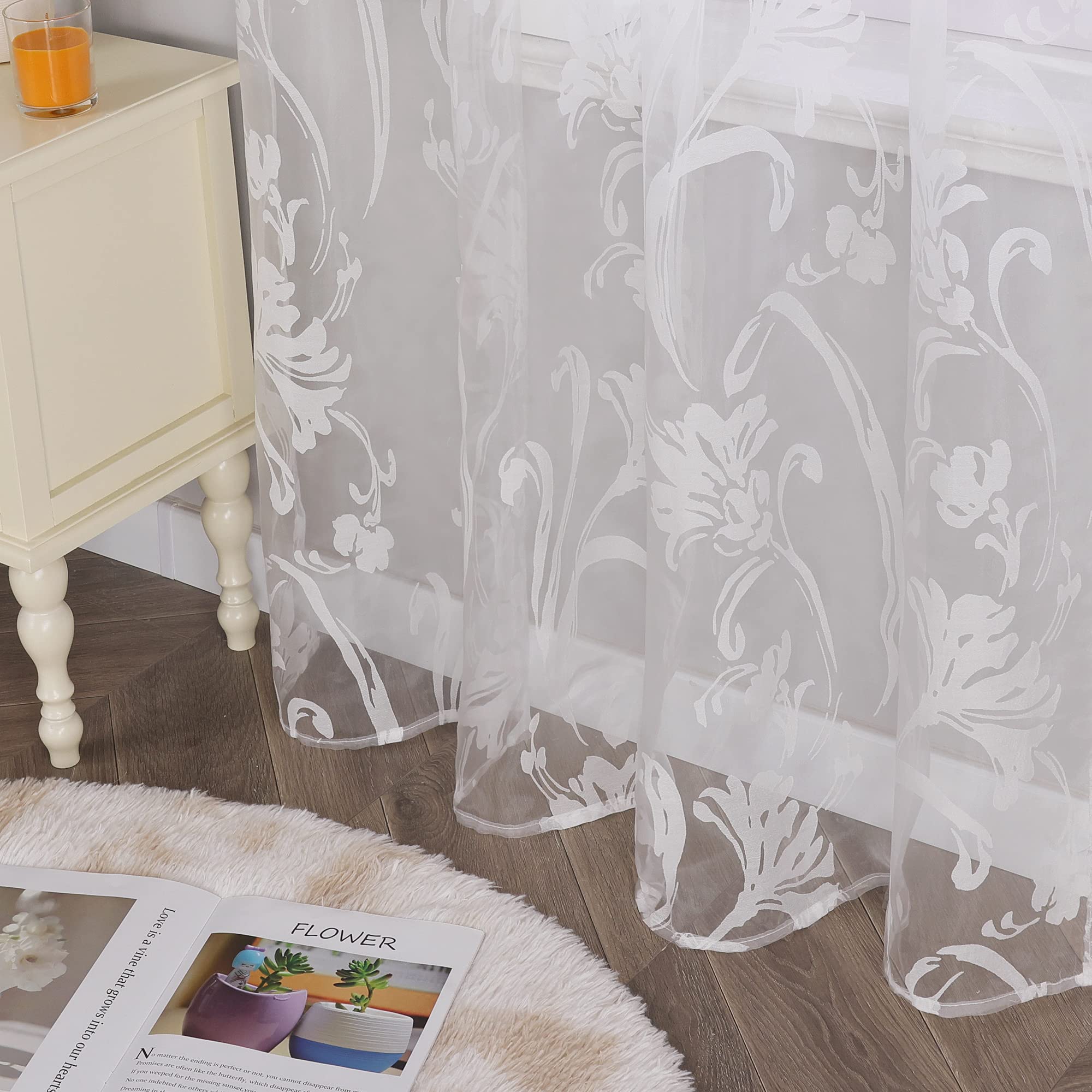 Voile Gardine mit Schlaufen Vorhang Ausbrenner Muster Transparente Gardinen Wohnzimmer Schlafzimmer Gardinenschals Weiß BxH 140x245cm 1 Stück