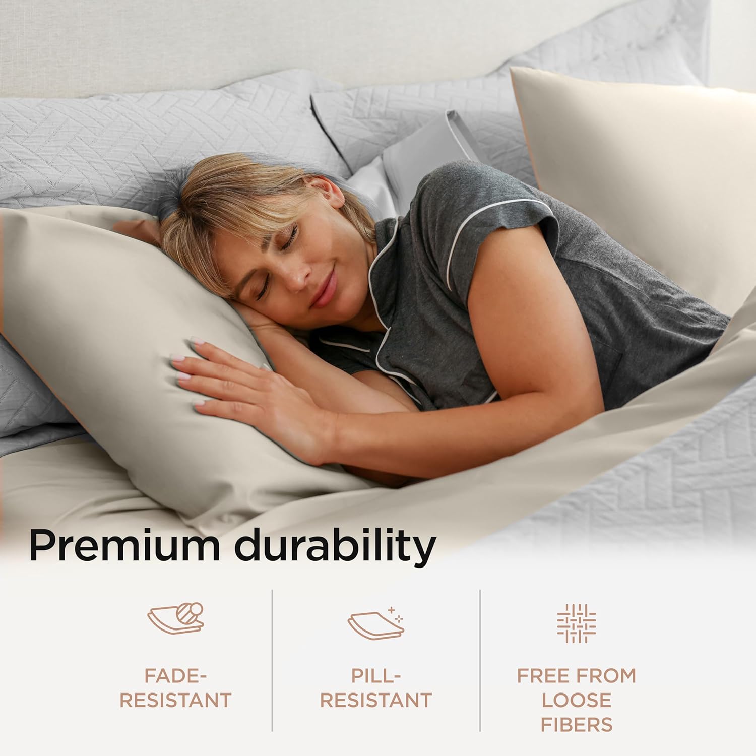 Threadmill Queen Sheet Set | 600 Thread Count Queen Bed Sheets for Queen Mattress with 16” Deep Pocket | Sateen Weave 4-Piece Bedding Set with Cooling Effect | Taupe - Image 6