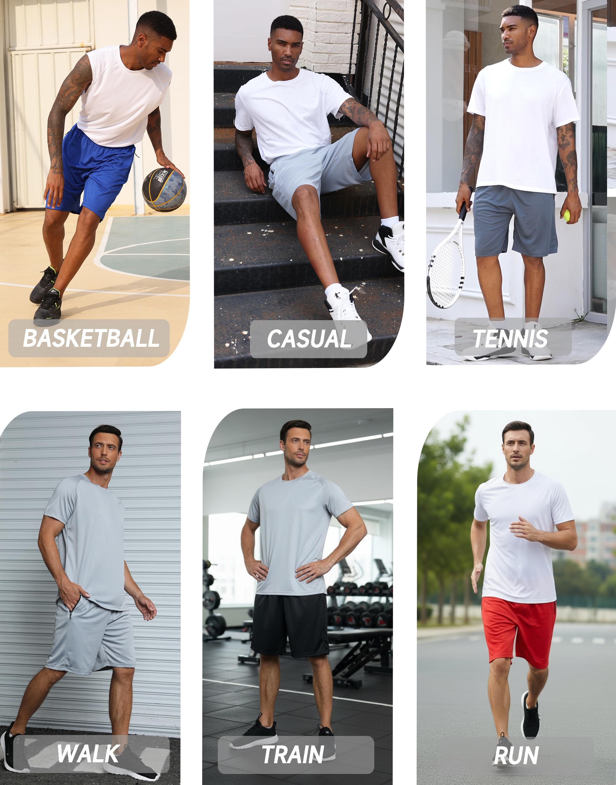 RPOVIG Conjunto de 5 pantalones cortos de entrenamiento para hombre, con bolsillos con cremallera, baloncesto, gimnasio, ropa deportiva de malla