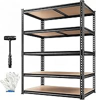 REIBII 5-Tier Heavy Duty Garage Shelves 2400lbs Capacity Adjustable Metal Storage Rack 72"H x 35.55"W x 16"D Black