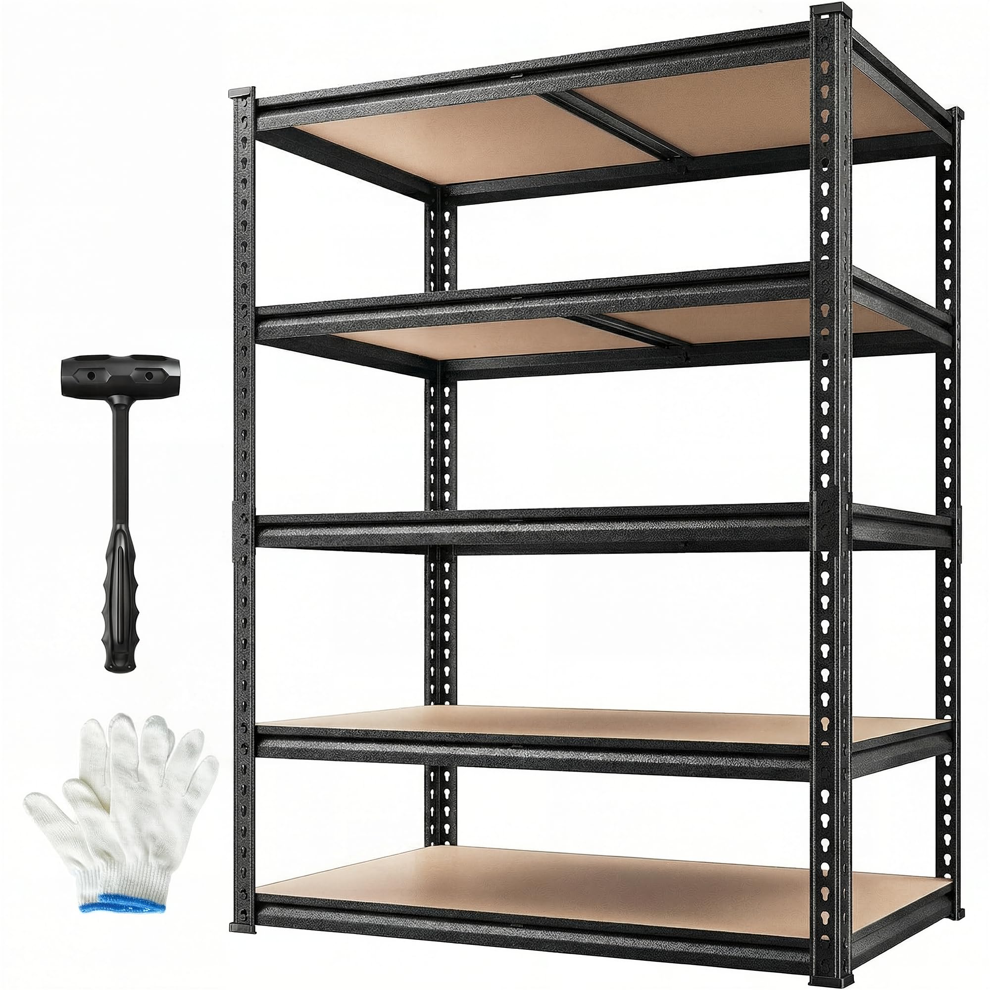 REIBII 2400LBS Storage Shelves 5 Tier Garage Shelving Heavy Duty, Adjustable Metal Shelving Unit, Garage Shelves for Basement, Warehouse, Pantry, Closet, Kitchen 72" H x 35.55" W x 16" D, Black