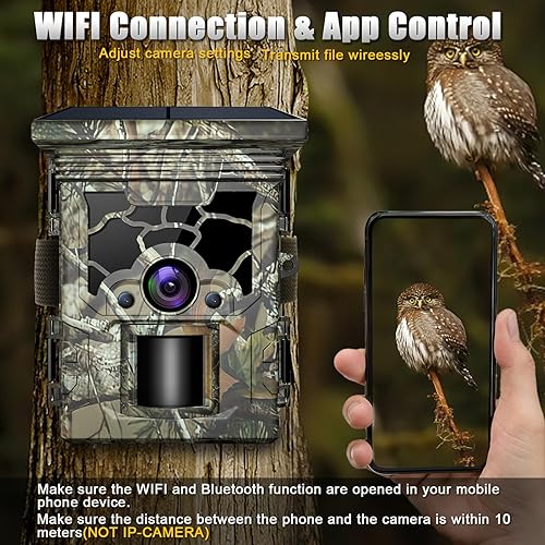 Miniatura 5 de Cámara de rastro con energía solar 4K 46MP, cámara de juego WiFi Bluetooth con tarjeta de memoria de 32 GB, gran angular de 130, disparador de 0.3 s