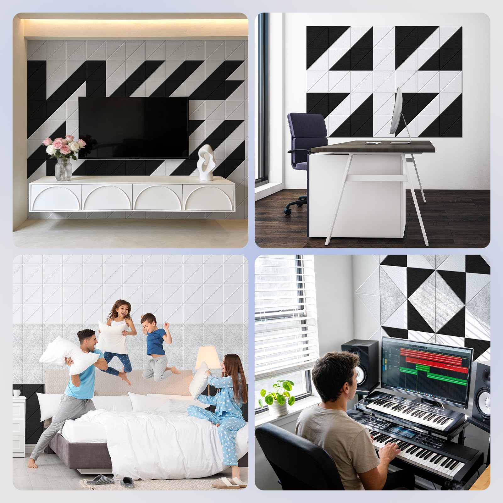 Vieshful Pannelli Acustici Autoadesivi 20 Pezzi 30×30 cm – Pannelli Fonoassorbenti in Feltro Alta Densità per Pareti, Design Decorativo per Studio, Ufficio e Casa, Bianco