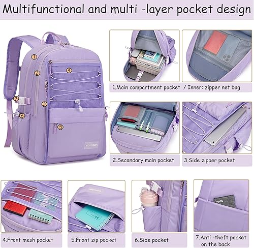 Miniatura 5 de Mochila para computadora portátil para mujeres y niñas, bolsa escolar de malla de 15.6 pulgadas, mochila unisex para estudiantes, mochila