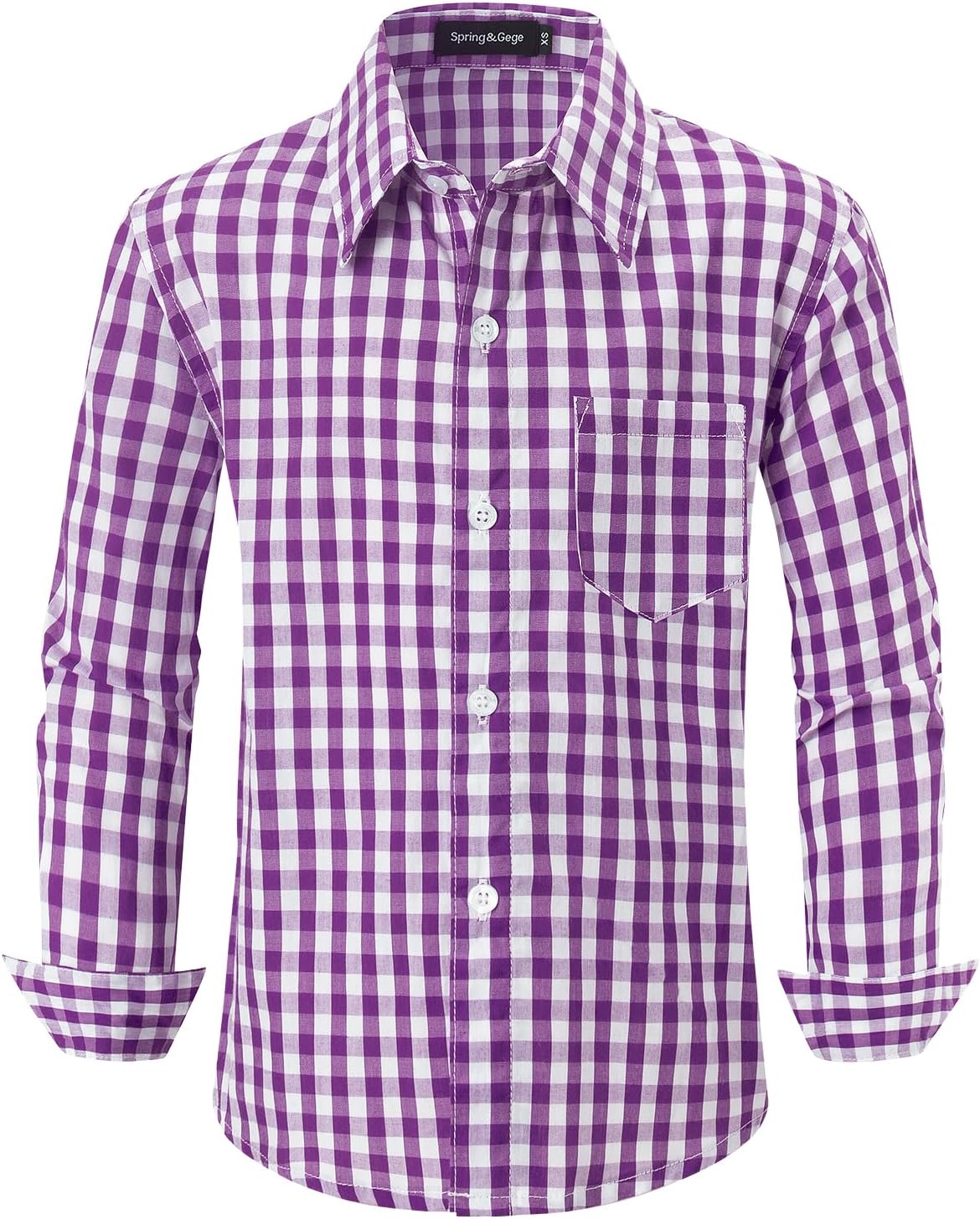 Spring&Gege Boys' Long Sleeve Plaid Poplin Button Down Shirt