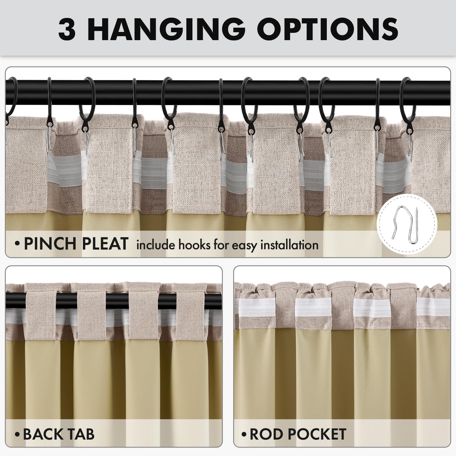  100% Blackout Linen Curtains for Bedroom 42 x 63 Inch Beige 2 Panels thumbnail