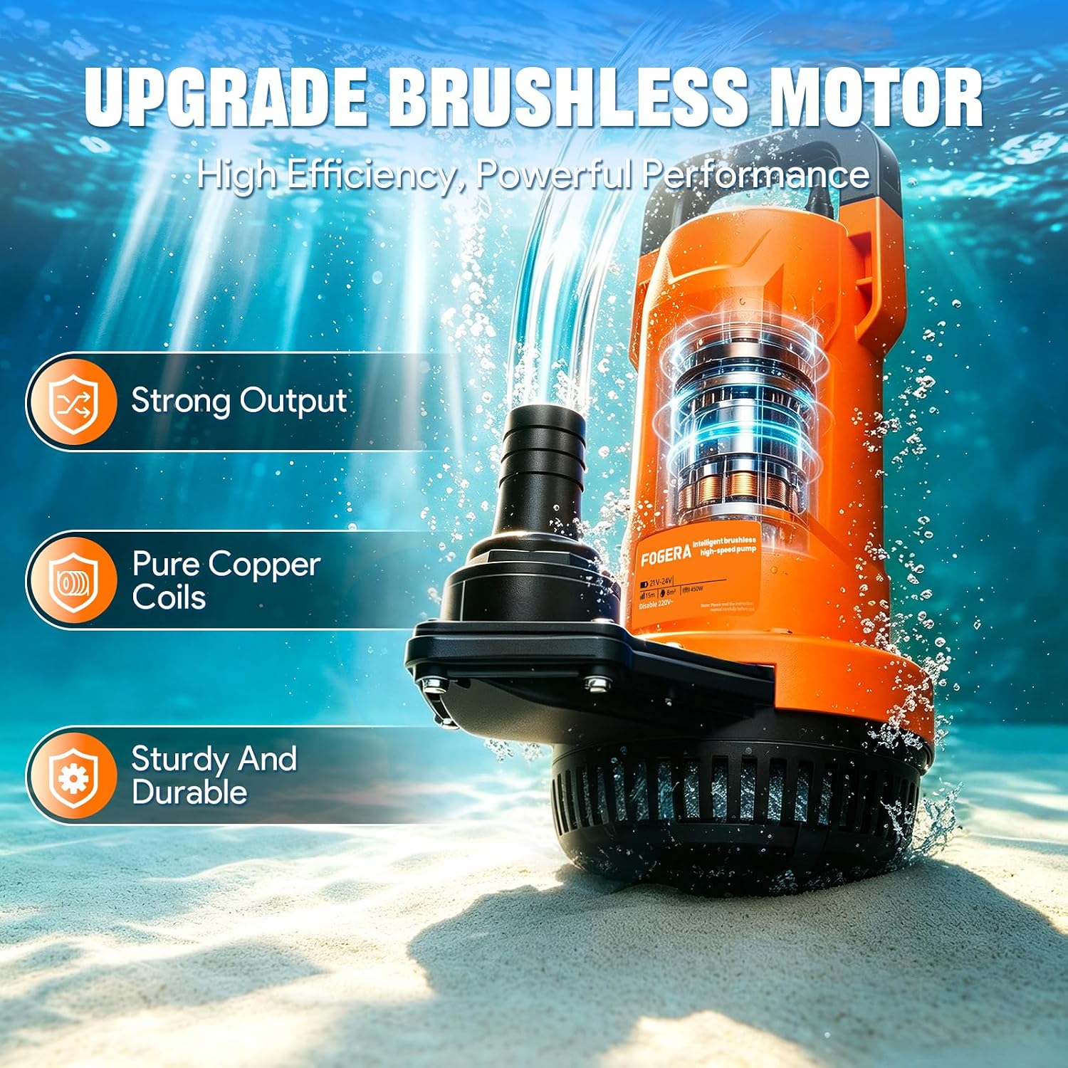 1 HP Cordless Submersible Utility Pump for DEWALT 20V Battery, 2113 GPH