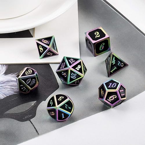 Miniatura 45 de DNDND - Juego de dados de metal para D&D, 7 dados DND verdes con caja de metal para juegos de rol como Dungeons and Dragons y juegos de mesa verde