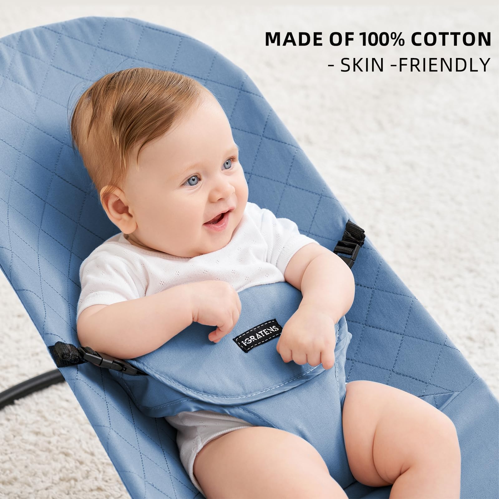 iGRATENS Siège en tissu pour transat | Housse pour transat Baby Bjorn Balance Soft & Bliss, 100 % coton, douce pour la peau, lavable en machine, bleu