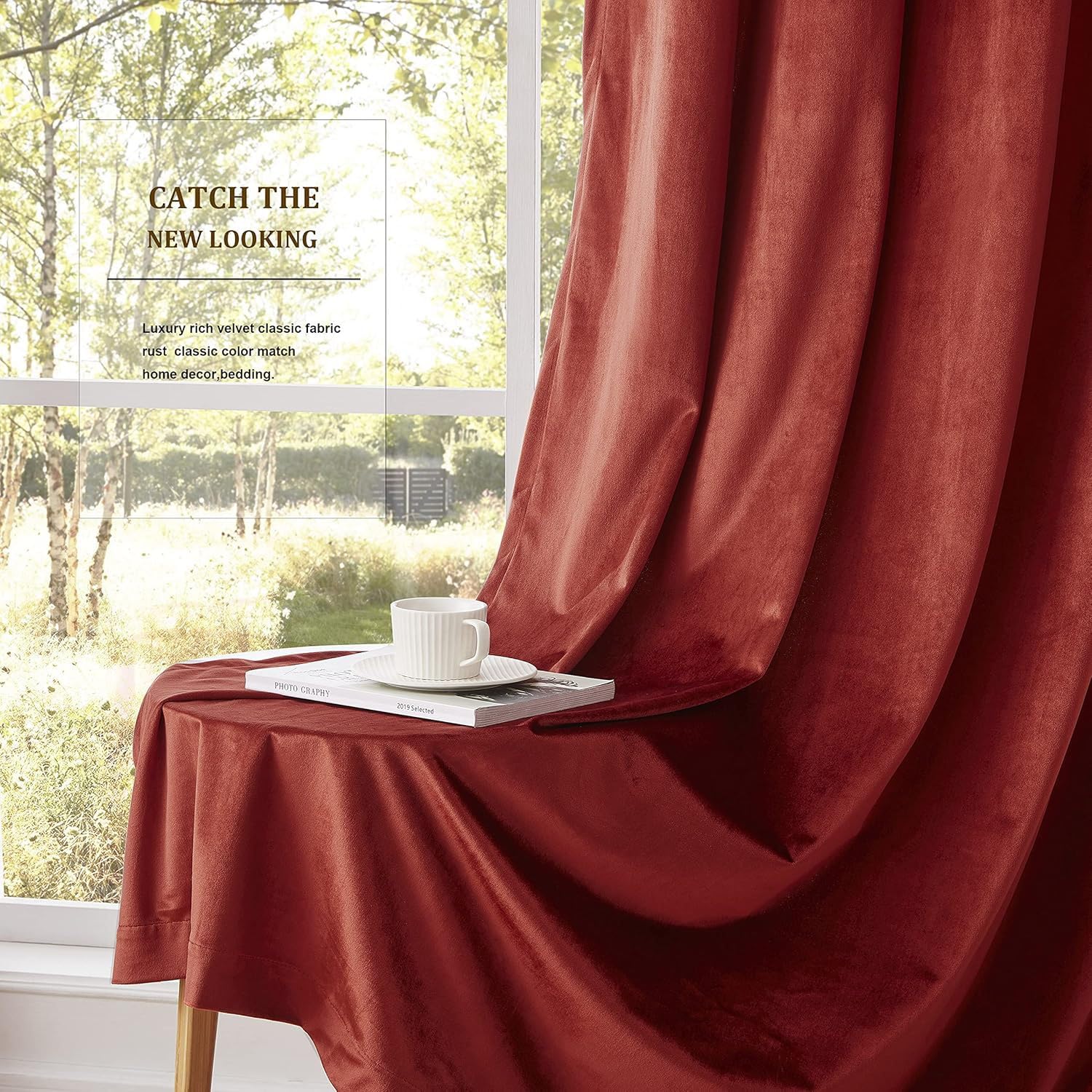 Tende In Velluto Tinta Unita E Morbido Al Tatto, Tende Oscuranti E Termoisolanti Di Lusso Per Camera Da Letto E Soggiorno, Complemento D'arredo Oscurante, 2 Pannelli-Red||W52*L84/132 * 213cm