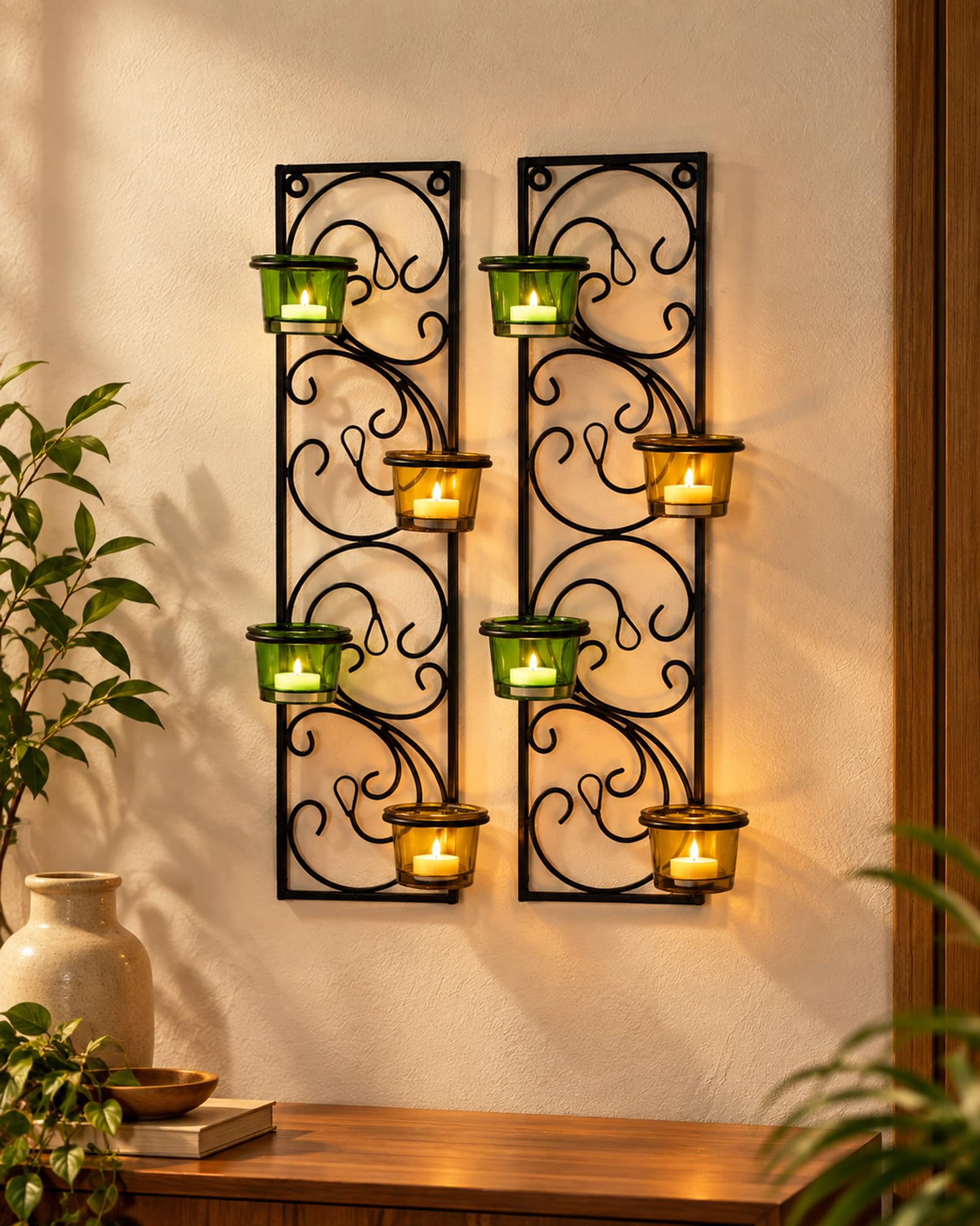 Homesake Diwali Candle Sconces - Set of 2 with Candles -12 Homesake Diwali Candle Sconces - Set of 2 with Candles -12