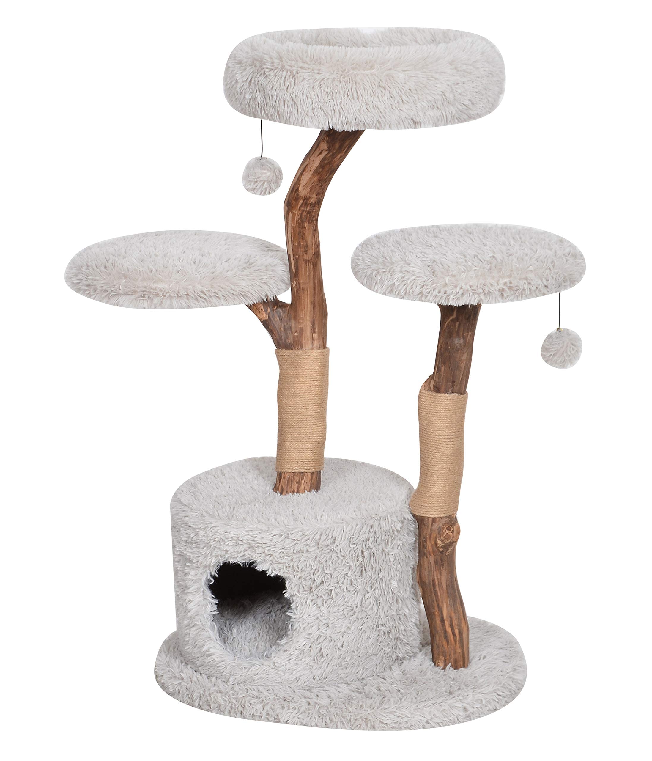 Dehner Premium Katzen-Kratzbaum Lovely | Aufsteigen & Abschalten |  Katzenbaum, Kuschelhhle | fr groe und kleine Katzen | Holz, Plsch,  Sisal | stabil, modern | hellgrau | ca. 110 x 60 x 45 cm : Amazon.de:  Haustier