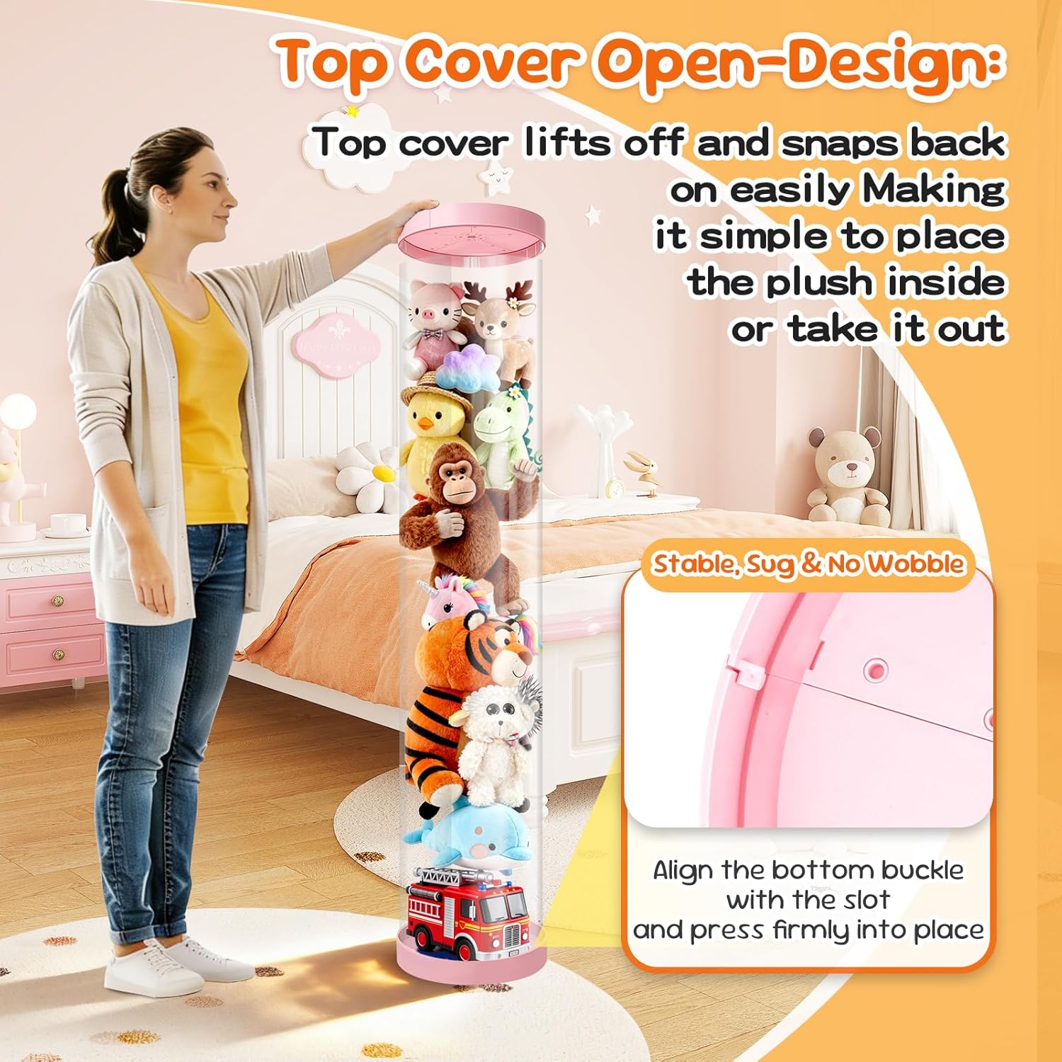 2 Pack Stuffed Animal Storage Tube - Clear 60 inch Large Vertical Toy Organizer, PET Transparent Display Holder for Plushies, Kids Stuffed Animals Zoo for Playroom, Living Room, Bedroom (Pink+Blue)