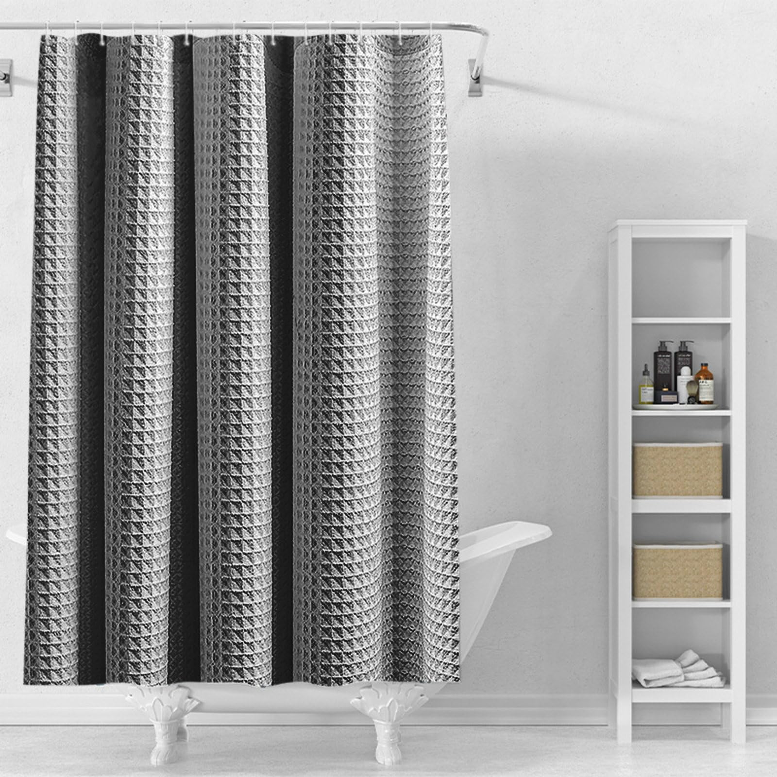 Stfery Shower Curtain Waffle Grey Shower Curtains 200X240 Bathroom Curtains Waterproof Anti-Mould