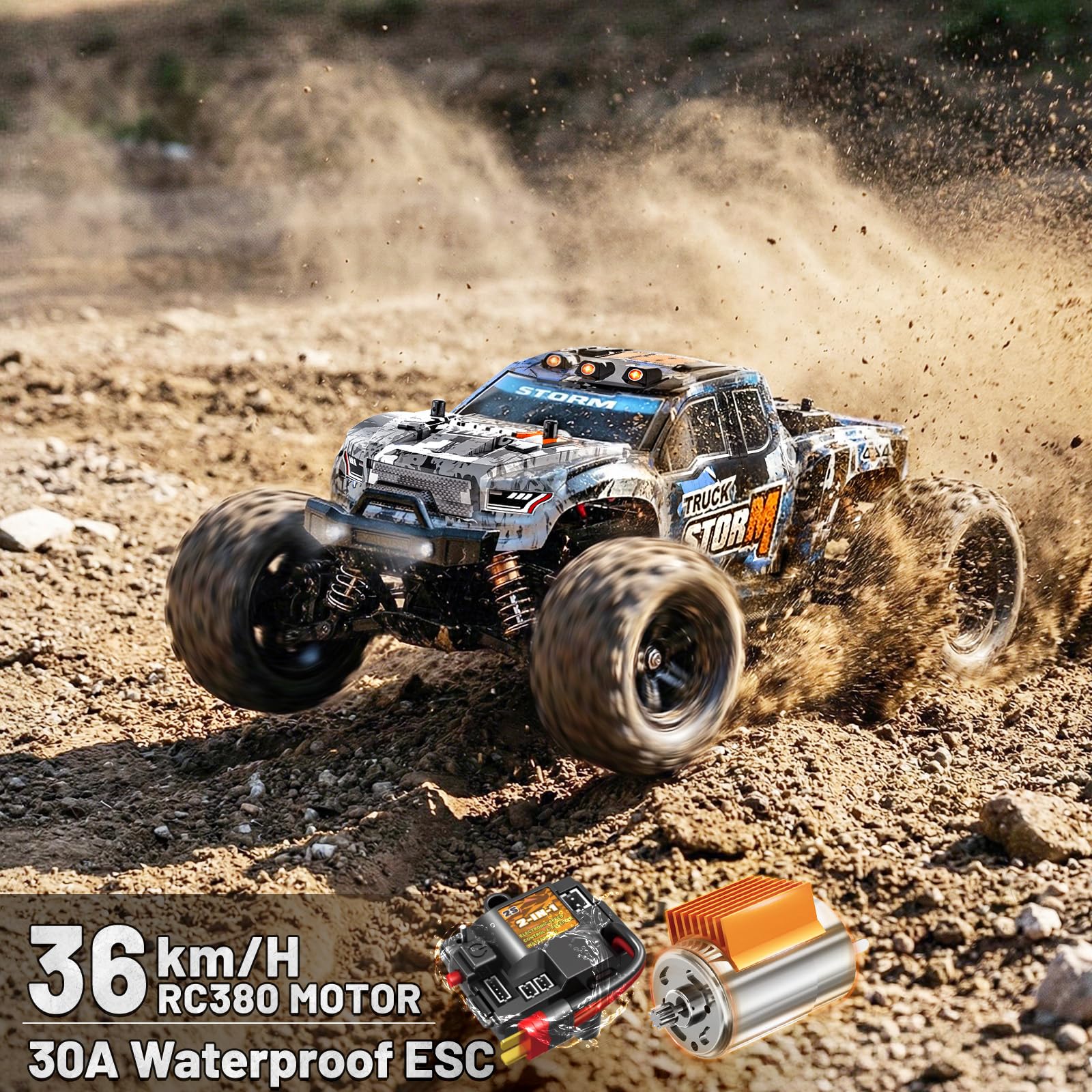 Womaqu Macchina telecomandata professionale Adulti e Ragazzi 1:18 4x4 RC 36 km/h, auto radiocomandata fuoristrada da esterno, resistente agli spruzzi, con Trasmissione in Metallo e 2 Batterie