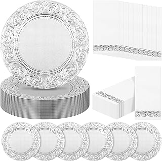 FoldTier 30 Set Antique Charger Plates with Napkins Set 13 Inch Plastic ...