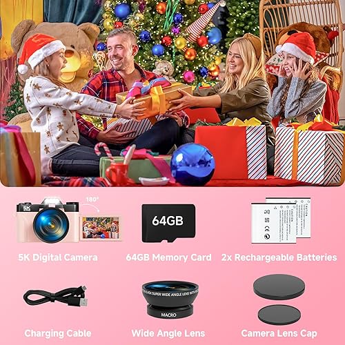 Vista 7 de Cámara digital 5K para fotografía, cámara de vlogging WiFi UHD de 75 megapíxeles para YouTube, cámara compacta con pantalla abatible de 3" 180°