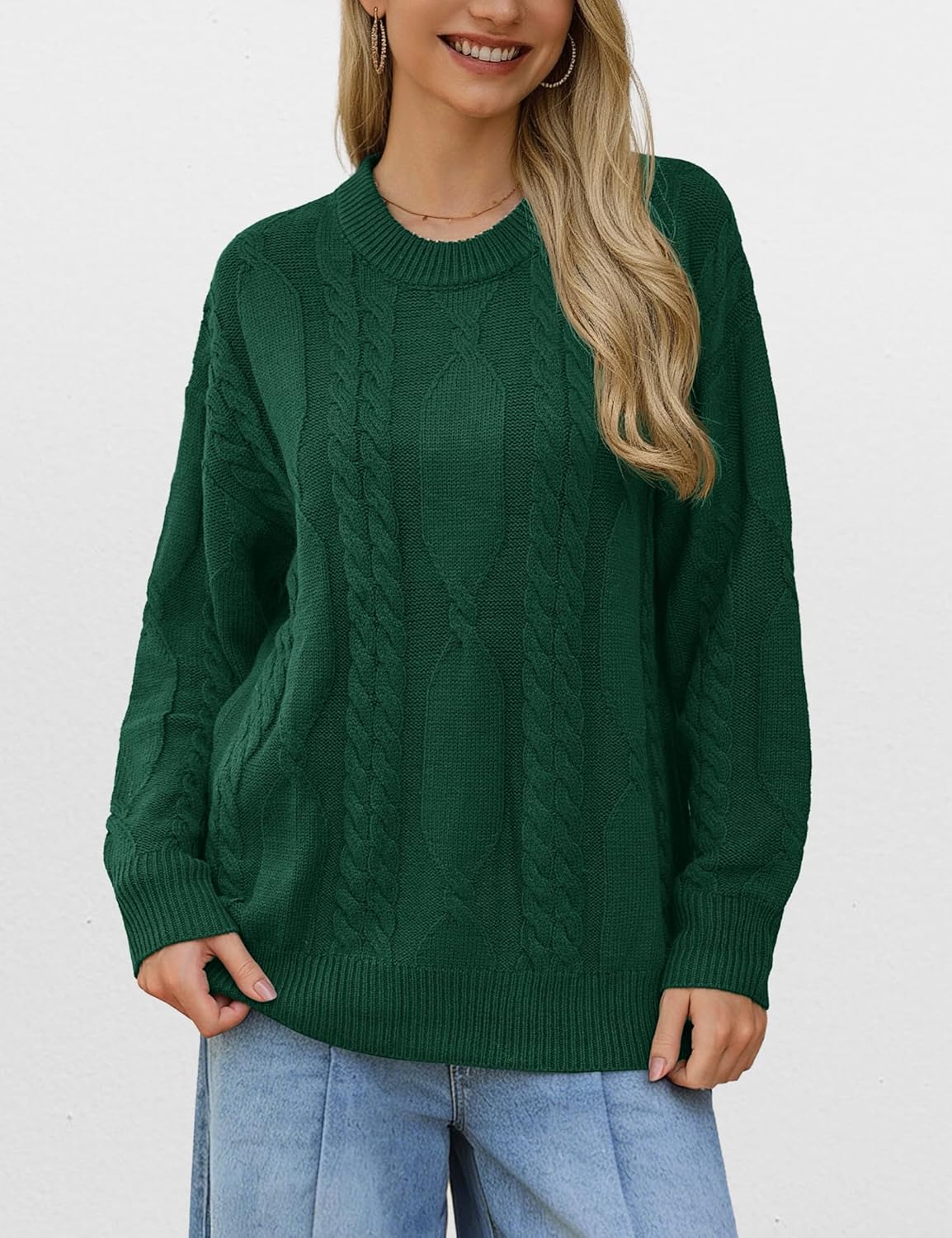 YUCOLEN Womens Sweater Cable Knit Oversized Long Sleeve Sweater Crewneck Casual 2026 Chunky Pullover Tops - Image 2