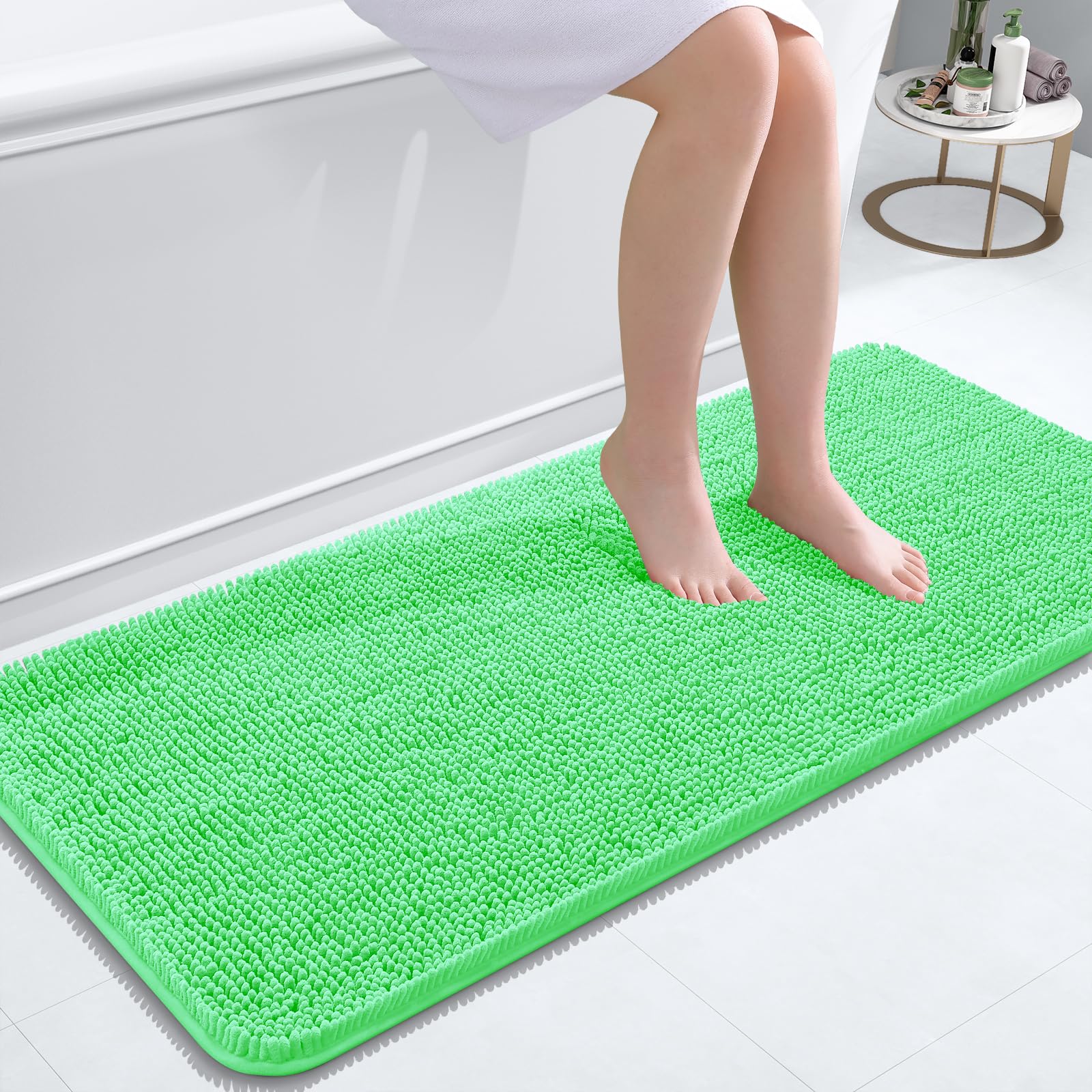 OLANLY Bathroom Runner Rugs 47x20, Extra Soft Absorbent Chenille Bath Rugs | Mint Green, Quick-Drying Rubber Backing, Washable Long Bath Mat for Bathroom Floor, Tub and Shower, Home Decor Accessories