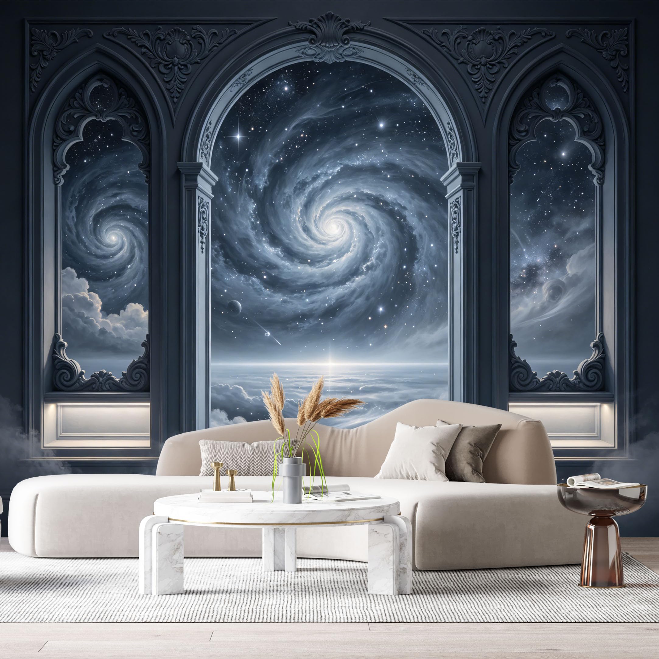 Custom Size Wall Murals Galaxy Nebula Space Archway 3D Trompe L'Oeil SelfAdhesiveWall Fabric Removable Wallpaper Wall Decor for Living Room Bedroom Bathroom